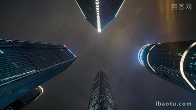 深圳深圳CBD高楼大厦仰拍天空夜景延时固定延时摄影